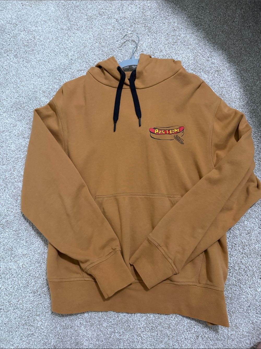 rag & bone Men's Hooded Sweatshirt in Caramel with Black Drawstrings